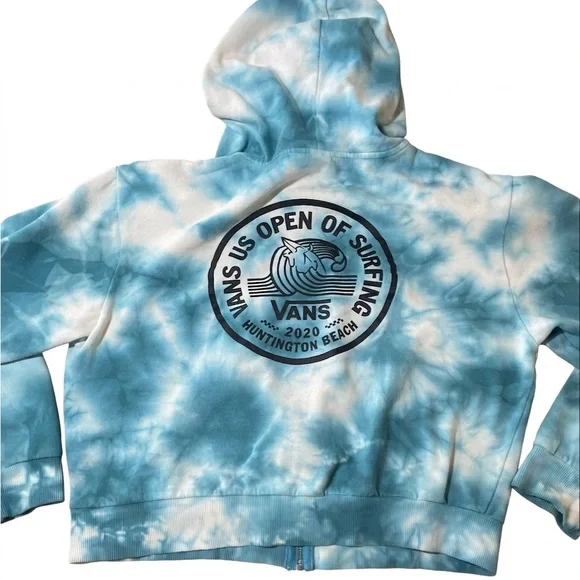 Vans US Open Surfing 2020 Tie Dye Zip Hoodie Blue White Size M - Picture 4 of 12